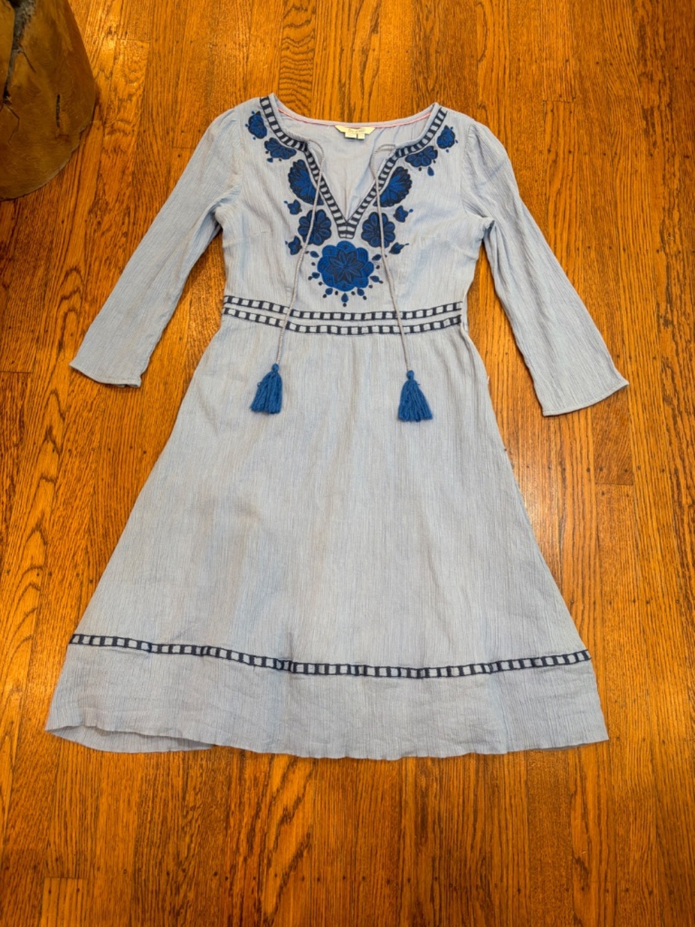 Boden Light Blue Midi Dress with Navy Embroidery - Picture 2 of 8